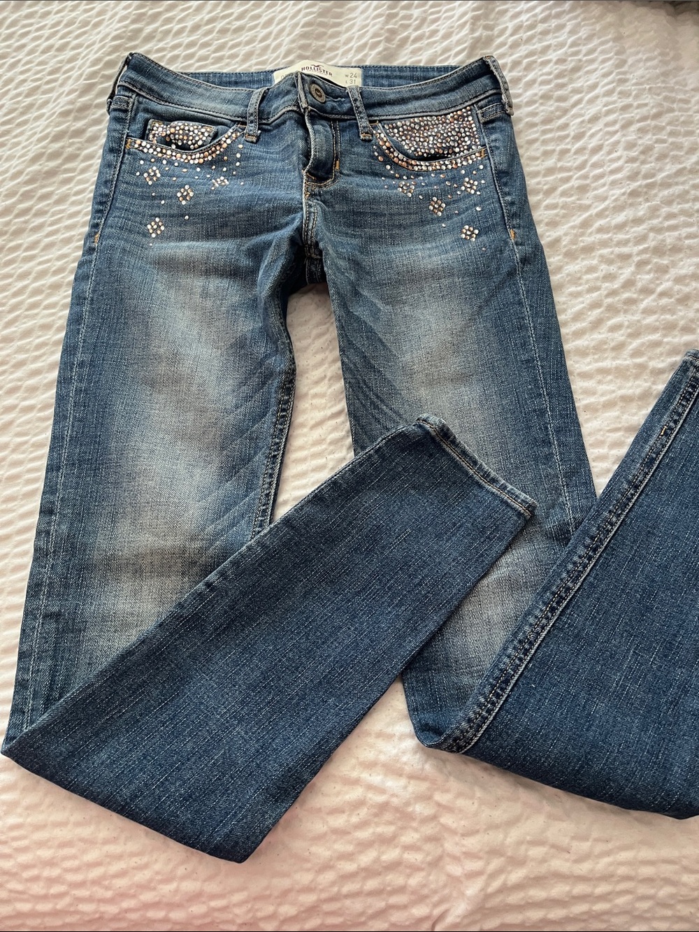 Hollister Dark Blue Skinny Jeans with Rhinestone Accents